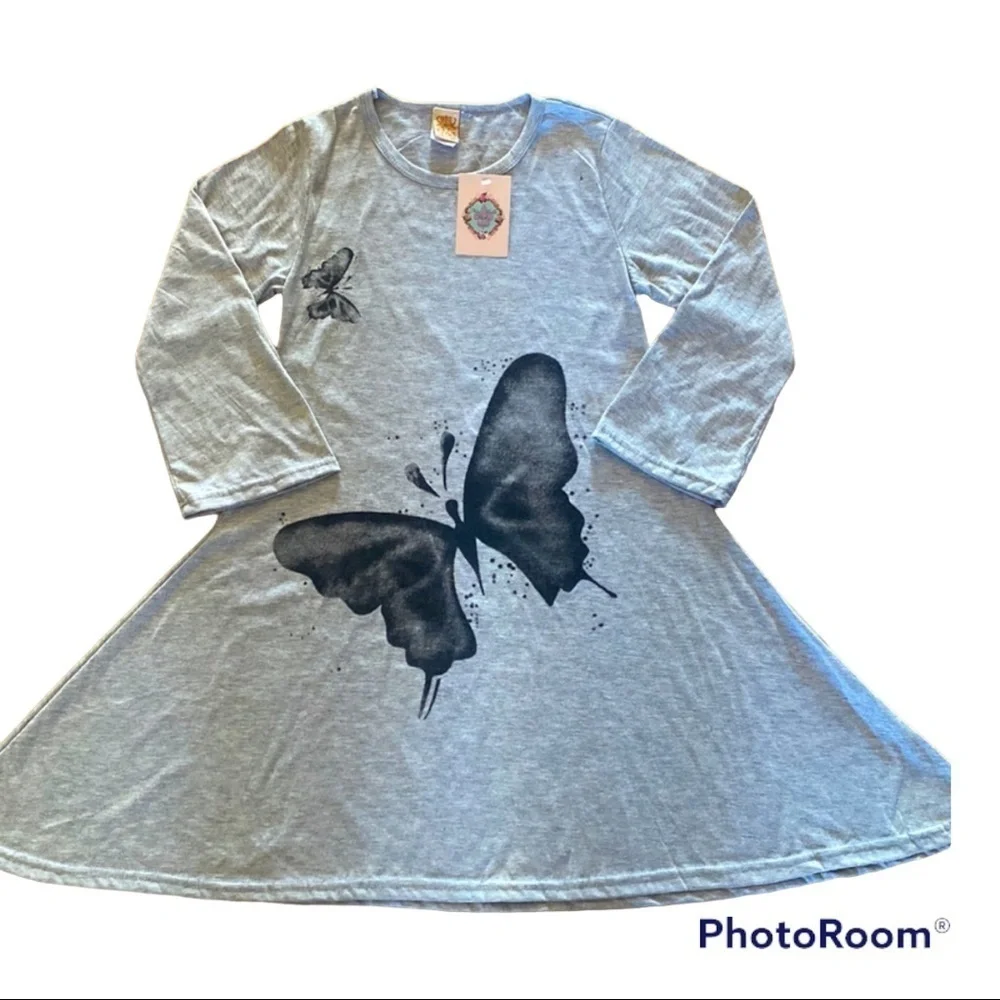 DMB Girls NWT Gray Butterfly Dress 7